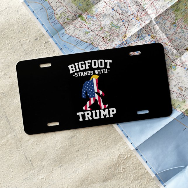 Bigfoot Stands With Trump 2024 Elections License Plate (In Situ)