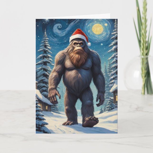 Bigfoot Starry Night Christmas Custom Text Card (Front)