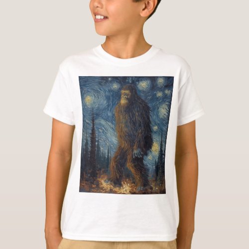 Bigfoot Starry Night Van Gogh Funny Bigfoot T_Shirt