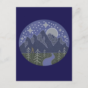 Bigfoot Starry Night Walk Cryptid Folk Art Postcard