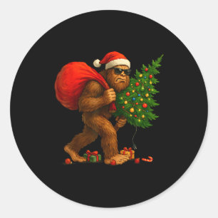Bigfoot Stealing Christmas Tree Lights Xmas Boys M Classic Round Sticker