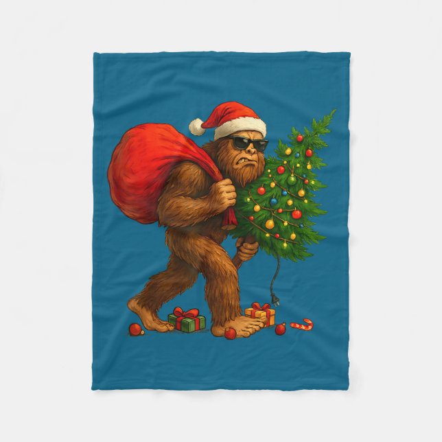 Bigfoot Stealing Christmas Tree Lights Xmas Boys M Fleece Blanket (Front)
