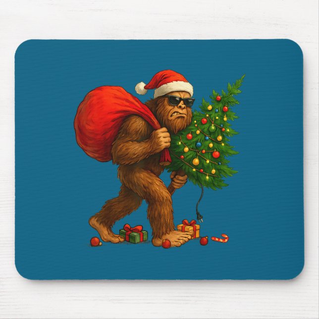 Bigfoot Stealing Christmas Tree Lights Xmas Boys M Mouse Pad (Front)