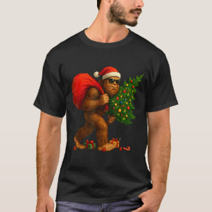 Bigfoot Stealing Christmas Tree Lights Xmas Boys M T-Shirt
