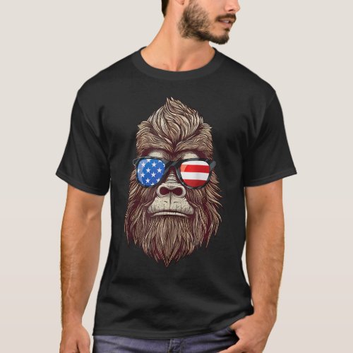 Bigfoot Sunglasses 4Th Of July American Usa Flag T_Shirt