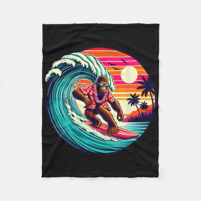 Bigfoot Surfboard Beach Summer Surfing Sasquatch H Fleece Blanket (Front)