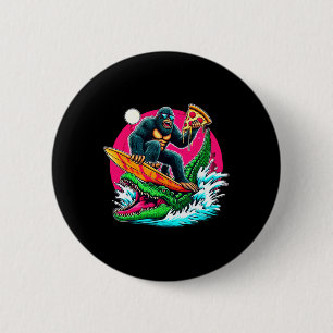 Bigfoot Surfing Eating Pizza Alligator Attack Funn Button