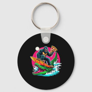 Bigfoot Surfing Eating Pizza Alligator Attack Funn Keychain