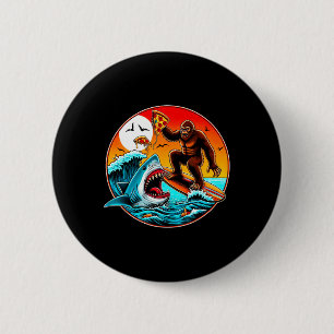 Bigfoot Surfing Eating Pizza Shark Attack Funny Ar Button