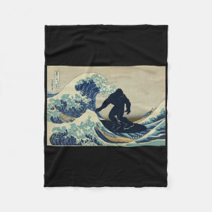 Bigfoot Surfing Great Wave Off Kanagawa  Fleece Blanket