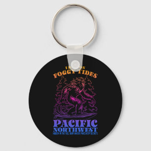 Bigfoot Surfing I Ride On Foggy Tides Pacific Nort Keychain