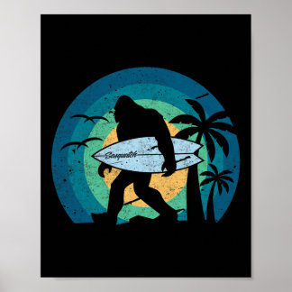 Bigfoot Surfing Shirt Funny Sasquatch Yeti Surf Te Poster