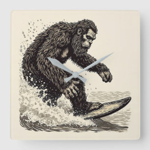 Bigfoot Surfing Square Wall Clock