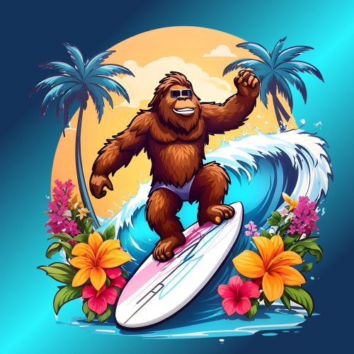 Bigfoot Surfing Tropical Palms T_Shirt