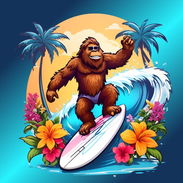 Bigfoot Surfing Tropical Palms T-Shirt (Creator Uploaded)