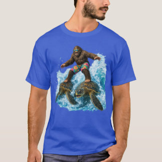 Bigfoot Surfing Two Sea Turtles T-Shirt