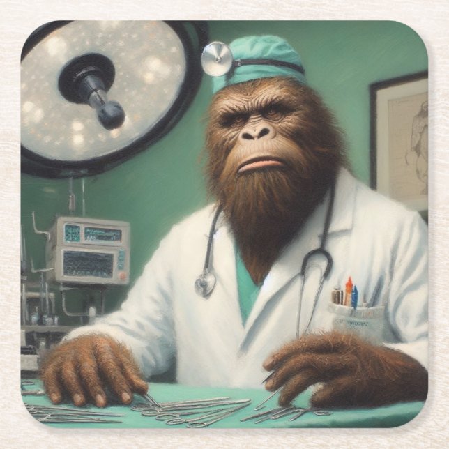 Bigfoot Surgeon Square Paper Coaster (Front)
