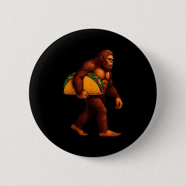 Bigfoot Taco Sasquatch Walking Taco Funny Shirt Me Button (Front)