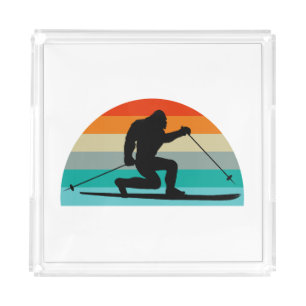 Bigfoot Telemark Skiing Rainbow Acrylic Tray