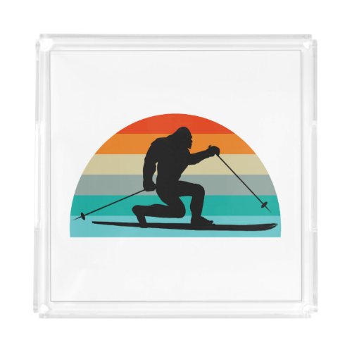 Bigfoot Telemark Skiing Rainbow Acrylic Tray