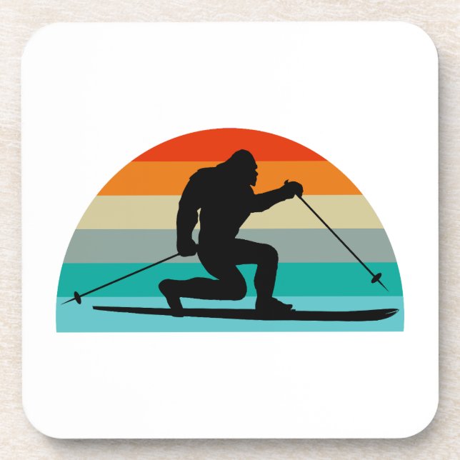 Bigfoot Telemark Skiing Rainbow Beverage Coaster (Front)