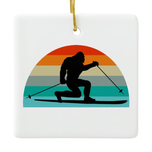 Bigfoot Telemark Skiing Rainbow Ceramic Ornament