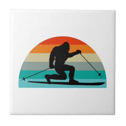 Bigfoot Telemark Skiing Rainbow Ceramic Tile