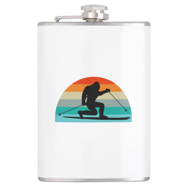 Bigfoot Telemark Skiing Rainbow Flask (Front)