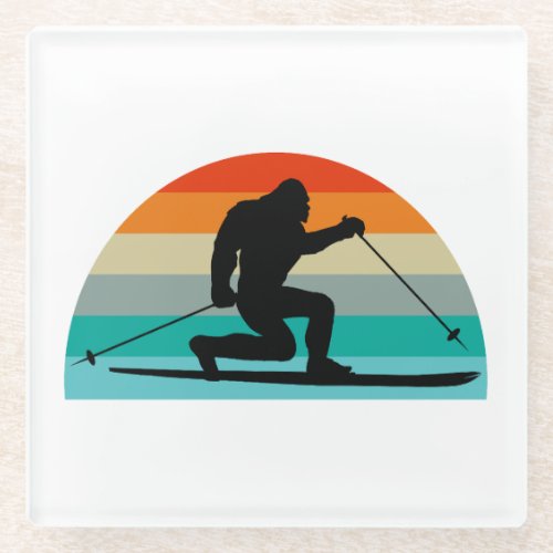 Bigfoot Telemark Skiing Rainbow Glass Coaster
