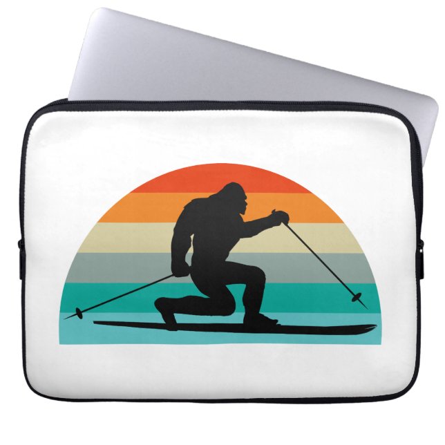 Bigfoot Telemark Skiing Rainbow Laptop Sleeve (Front)