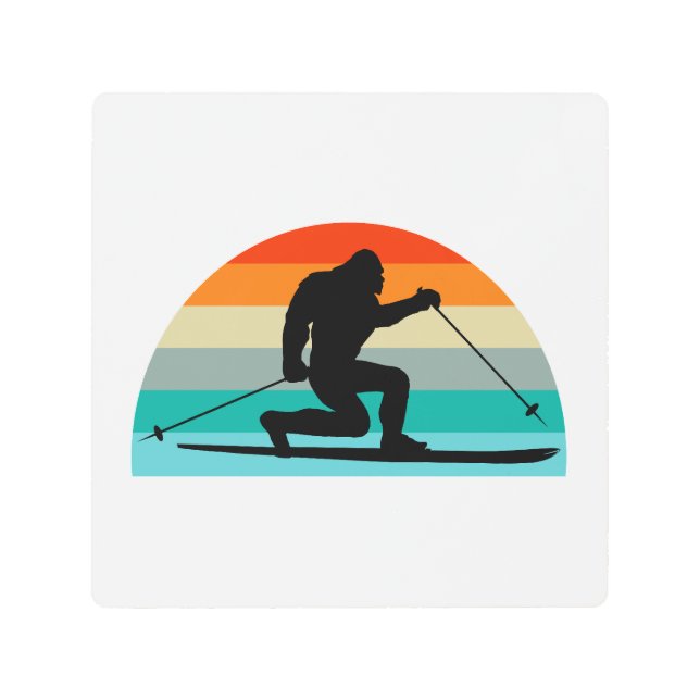 Bigfoot Telemark Skiing Rainbow Metal Print (Front)