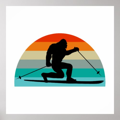 Bigfoot Telemark Skiing Rainbow Poster