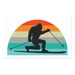 Bigfoot Telemark Skiing Rainbow Rectangular Sticker