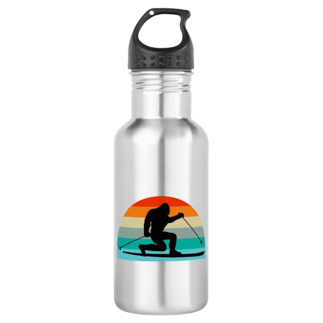 Bigfoot Telemark Skiing Rainbow Stainless Steel Water Bottle (Front)