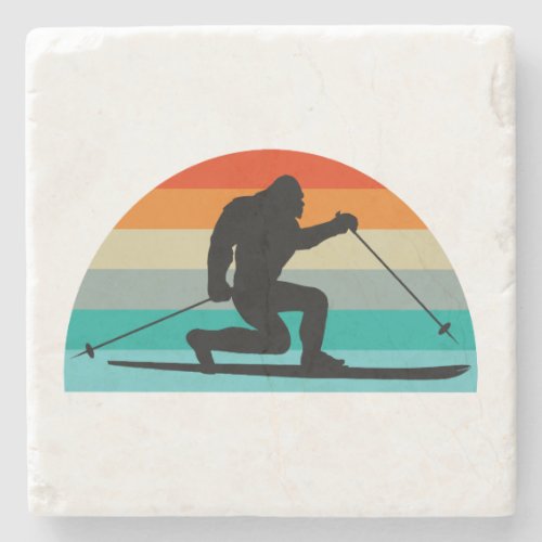 Bigfoot Telemark Skiing Rainbow Stone Coaster