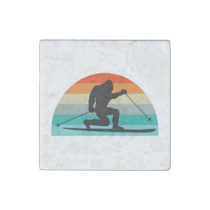 Bigfoot Telemark Skiing Rainbow Stone Magnet