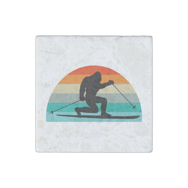 Bigfoot Telemark Skiing Rainbow Stone Magnet (Front)