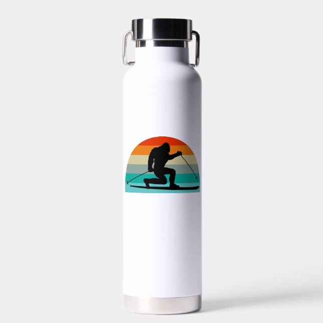 Bigfoot Telemark Skiing Rainbow Water Bottle (Front)