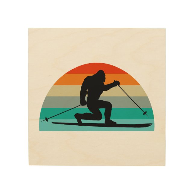 Bigfoot Telemark Skiing Rainbow Wood Wall Art (Front)