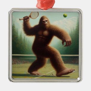 Bigfoot Tennis Metal Ornament