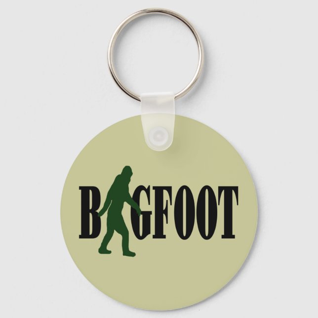Bigfoot text & green squatch graphic keychain (Front)