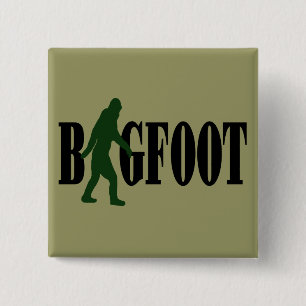 Bigfoot text & green squatch graphic pinback button