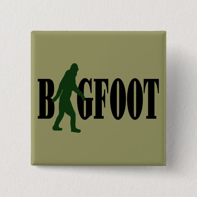 Bigfoot text & green squatch graphic pinback button (Front)