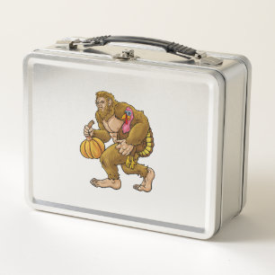 Bigfoot Thanksgiving Steals Turkey & Pumpkin Hide_ Metal Lunch Box