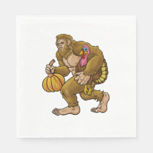 Bigfoot Thanksgiving Steals Turkey & Pumpkin Hide_ Napkins