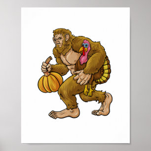 Bigfoot Thanksgiving Steals Turkey & Pumpkin Hide_ Poster