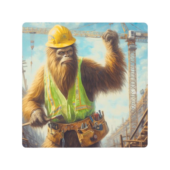 Bigfoot the Construction Worker Metal Print (Front)