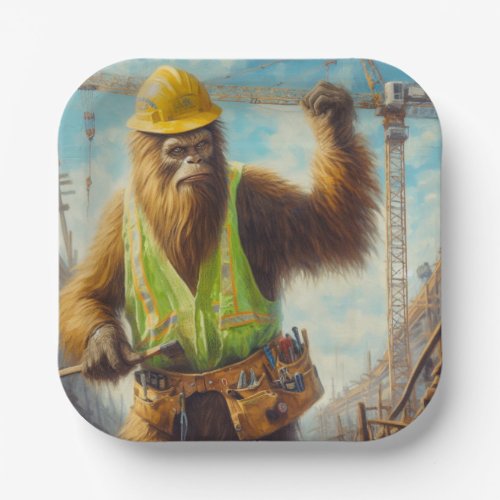 Bigfoot the Construction Worker Paper Plates