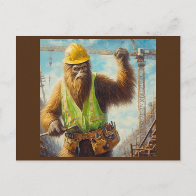 Bigfoot the Construction Worker Postcard (Front)