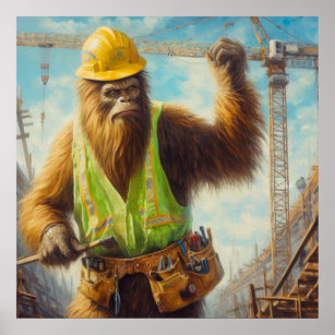Bigfoot the Construction Worker Poster